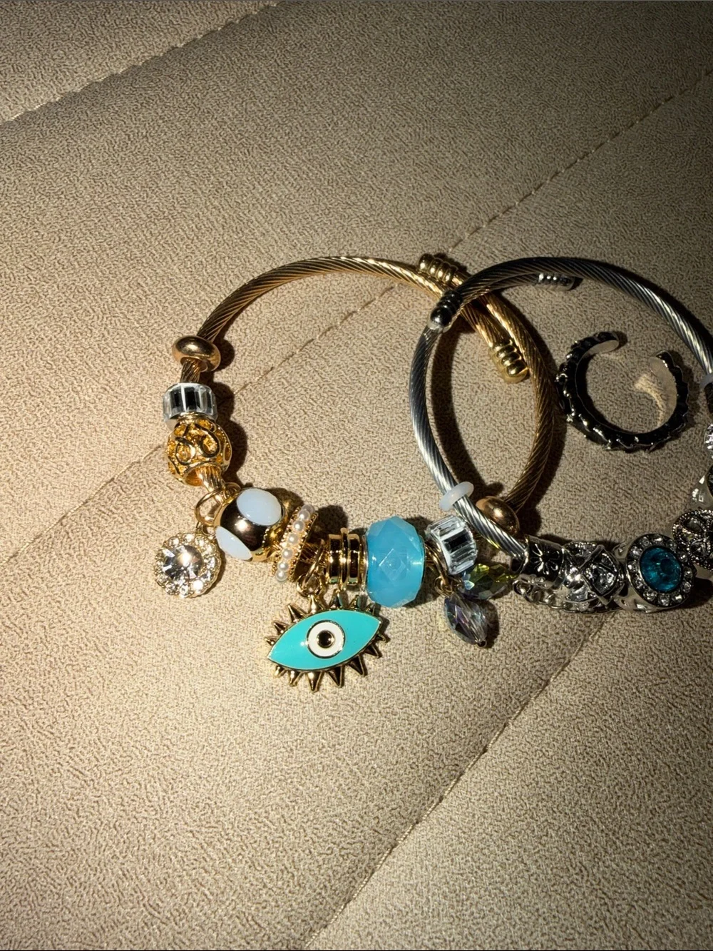 Gold & Silver Beaded Charm Bracelets with Turquoise Accents ( 2 ) bracelet